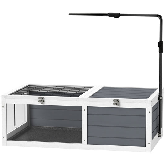 Tortoise House, Wooden Tortoise Table, Tortoise Enclosure with Adjustable Lamp Holder, Openable Lids, Pull-Out Trays - Grey