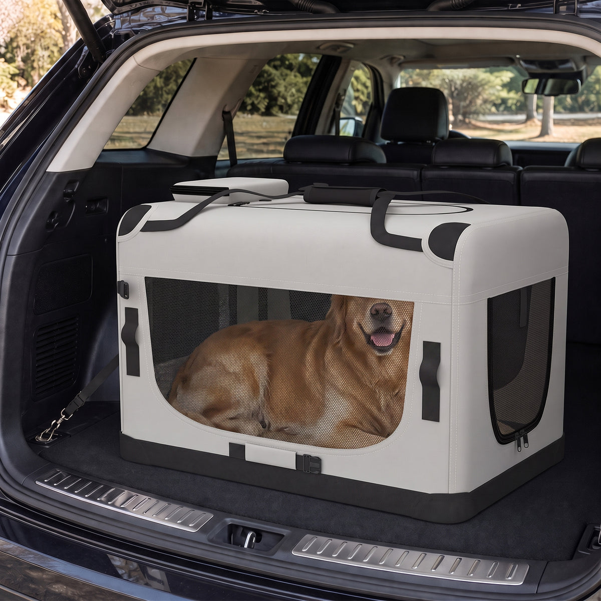 Pet Carrier Bag, Soft-Sided Dog Carrier for Extra Large Dogs, Portable Pet Travel Bag with Security Buckle Strap, Mesh Windows, Washable Cushion and Bowl, Light Grey