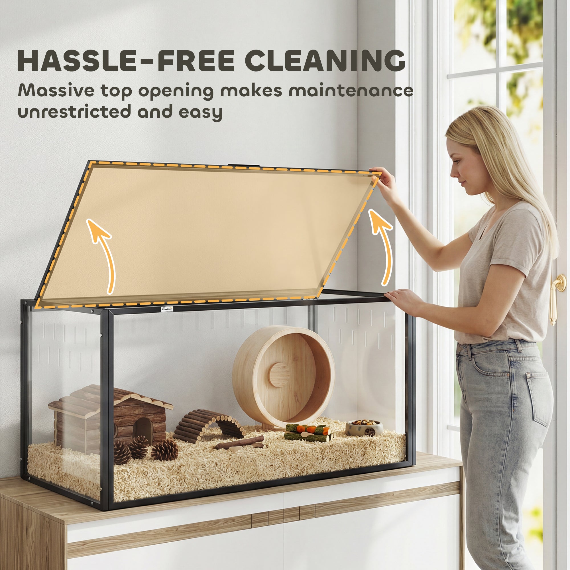 Large Acrylic Hamster Cage, Chewproof Guinea Pig Cage for Small Animal Pets, Transparent Mice and Gerbil Habitat with Openable Top, for Hedgehog, Dwarf Hamster, Rat, Mouse, 41.3" x 20" x 20"
