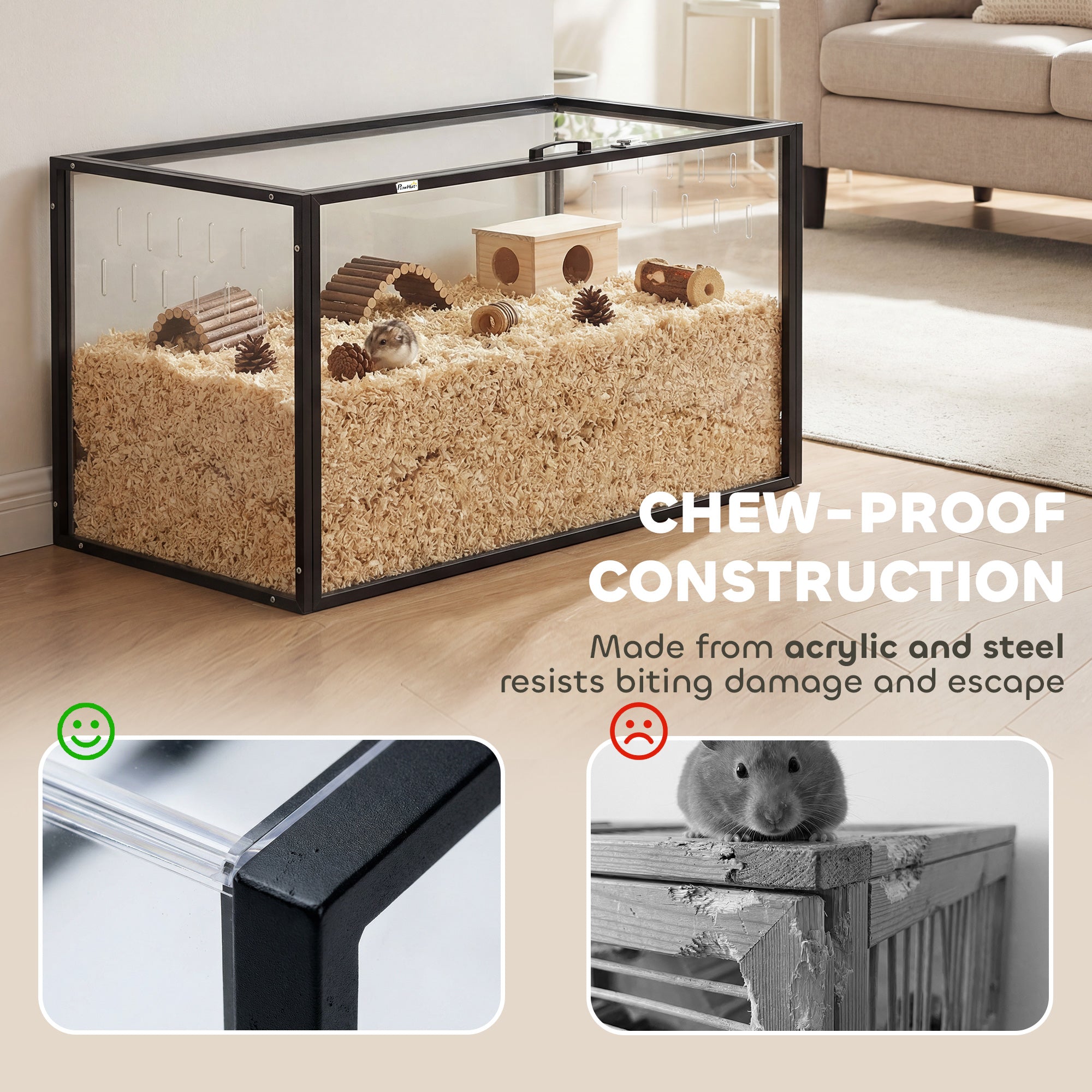 Large Acrylic Hamster Cage, Chewproof Guinea Pig Cage for Small Animal Pets, Transparent Mice and Gerbil Habitat with Openable Top, for Hedgehog, Dwarf Hamster, Rat, Mouse, 41.3" x 20" x 20"