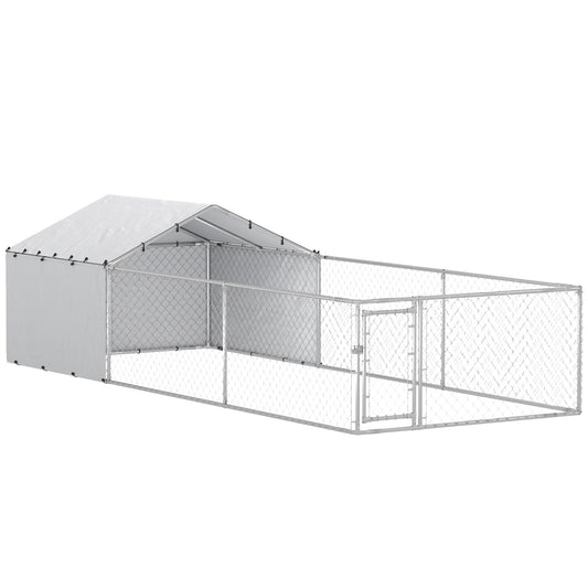 Outdoor Dog Kennel with Waterproof & UV-Resistant Cover, Dog Run with Secure Lock for Small Medium Large Dogs, 19.7' x 7.5' x 4.9'