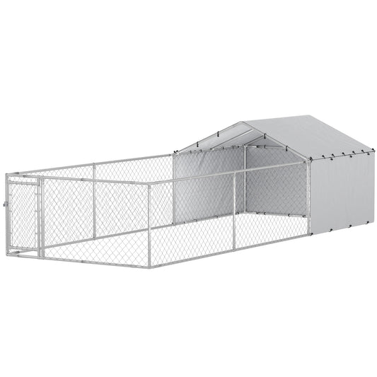 Outdoor Dog Kennel with Waterproof & UV-Resistant Cover, Dog Run with Secure Lock for Small Medium Large Dogs, 19.7' x 7.5' x 4.9'