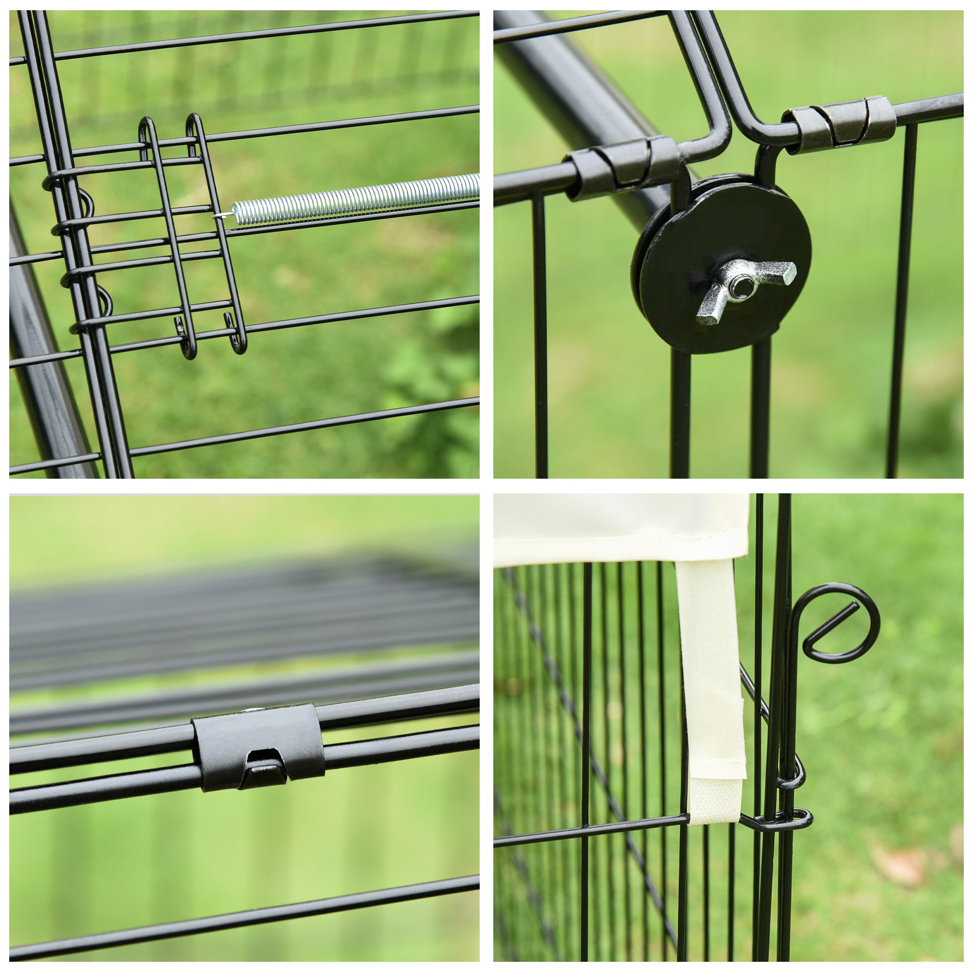 Rabbit Run Playpen, Guinea Pig Cage with Pitched Roof, Sun Protection Cover, 220 x 103 x 103 cm, Metal Enclosure for Small Animals, Chickens, Ferrets, Beige