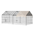 Load image into Gallery viewer, Rabbit Run Playpen, Guinea Pig Cage with Pitched Roof, Sun Protection Cover, 220 x 103 x 103 cm, Metal Enclosure for Small Animals, Chickens, Ferrets, Beige
