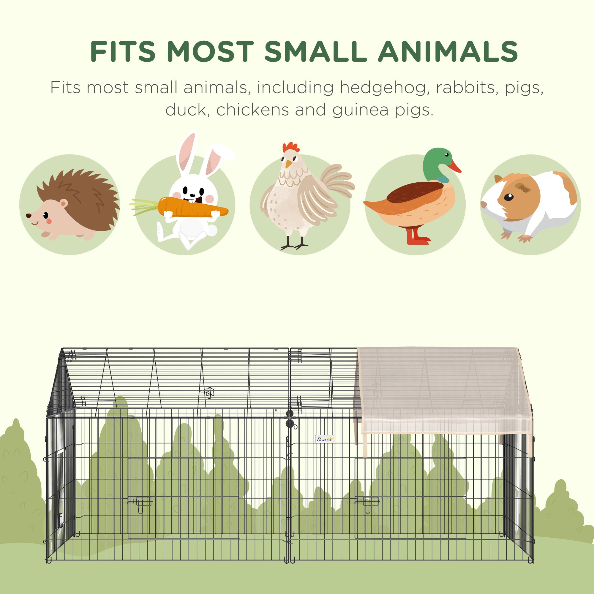 Rabbit Run Playpen, Guinea Pig Cage with Pitched Roof, Sun Protection Cover, 220 x 103 x 103 cm, Metal Enclosure for Small Animals, Chickens, Ferrets, Beige