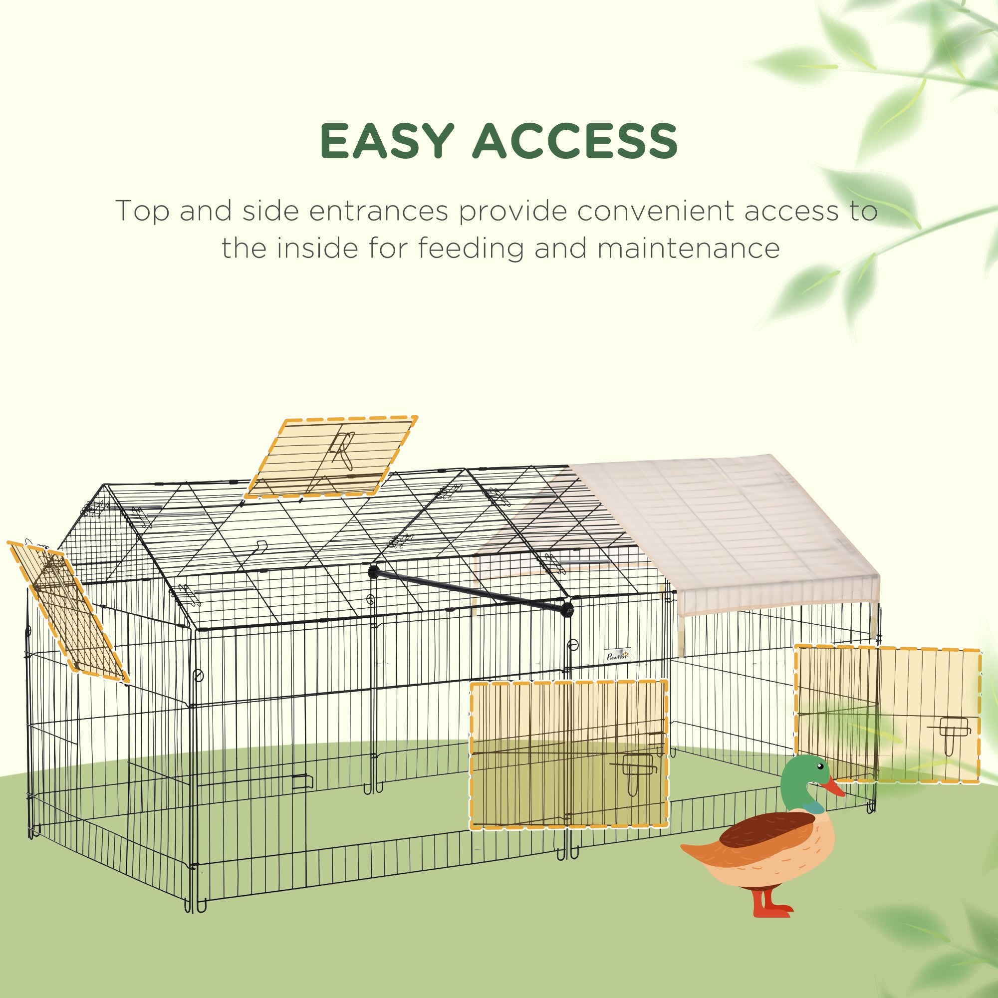 Rabbit Run Playpen, Guinea Pig Cage with Pitched Roof, Sun Protection Cover, 220 x 103 x 103 cm, Metal Enclosure for Small Animals, Chickens, Ferrets, Beige