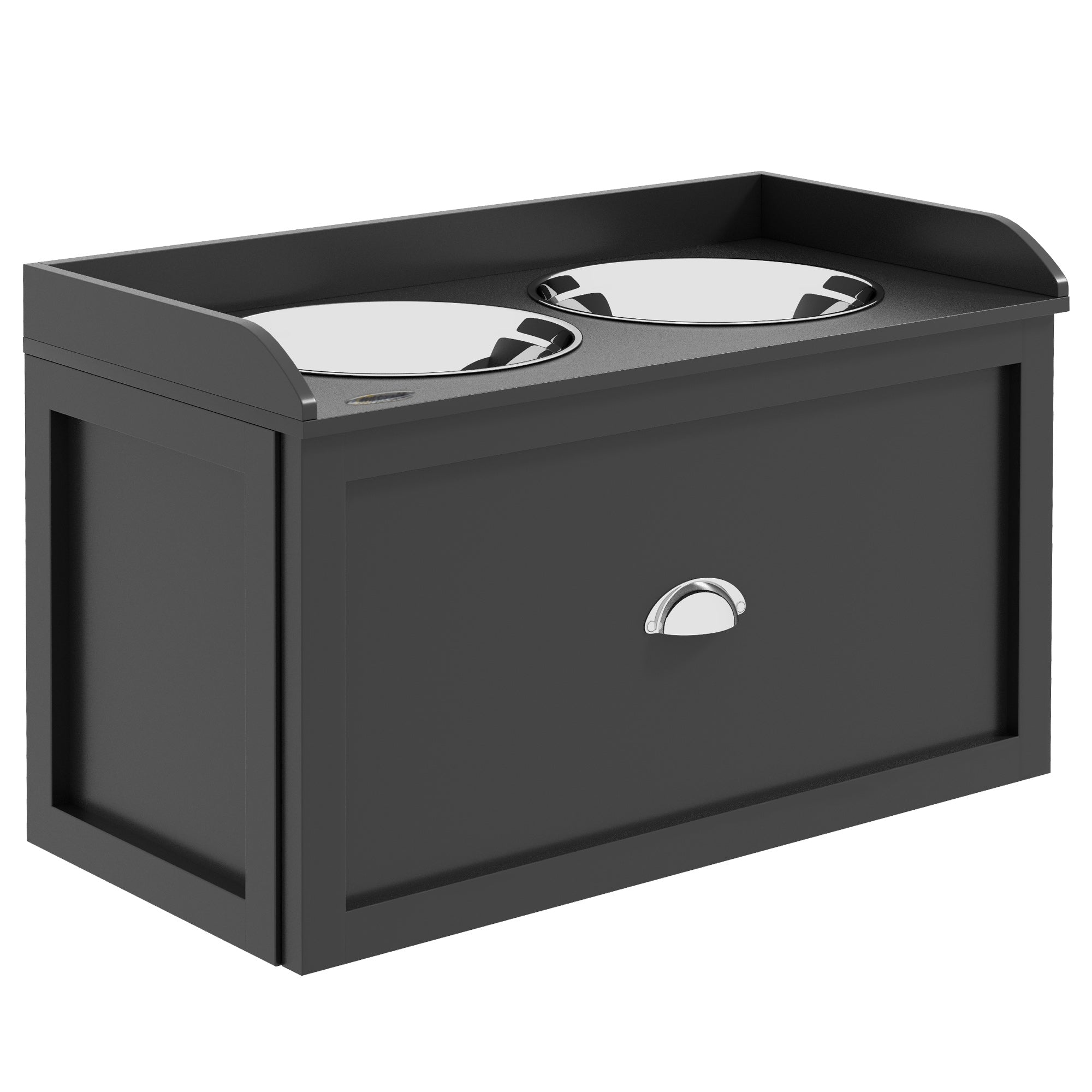 2 dog food storage container PawHut Dog Bowl Stand with Storage, 2 Elevated Pet Dish Bowls Set for Large  Sized Dogs, Black