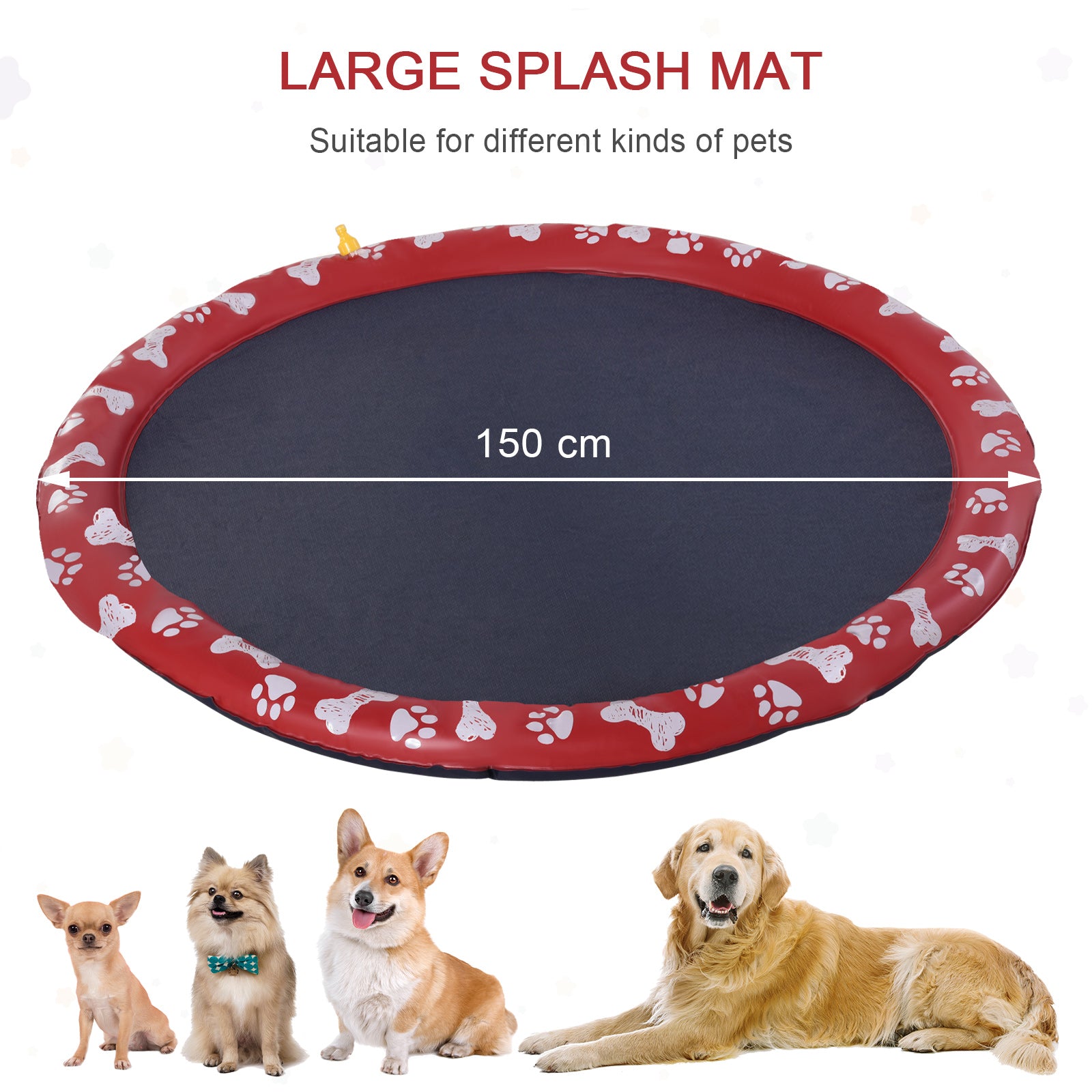 Dog Splash Pad, Pet Sprinkler Mat, Non-Slip Dog Paddling Pool, Foldable Outdoor Sprinkler and Splash Mat Water Play for Garden, Patio, Summer Fun, 150 cm