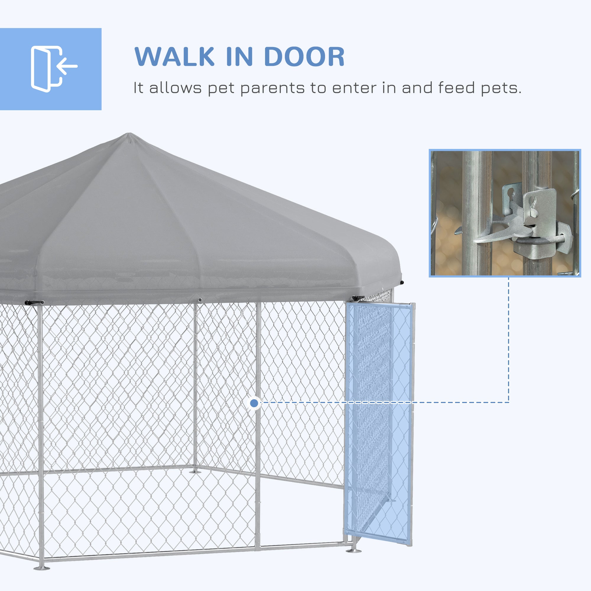 Outdoor Dog Kennel Dog Run with Waterproof, UV Resistant Cover for Medium and Large Sized Dogs, 13.4' x 11.5' x 8.8', Silver