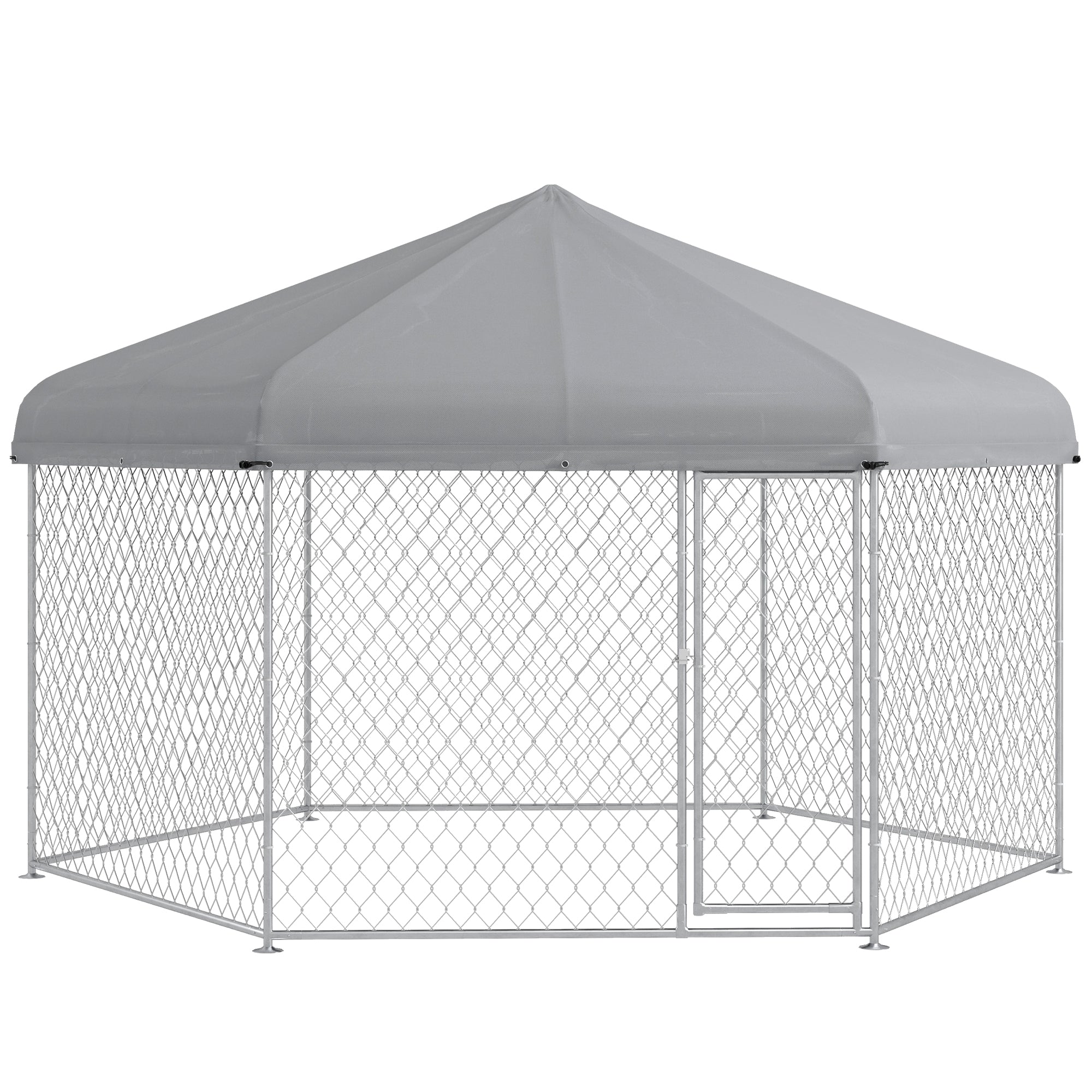 Outdoor Dog Kennel Dog Run with Waterproof, UV Resistant Cover for Medium and Large Sized Dogs, 13.4' x 11.5' x 8.8', Silver