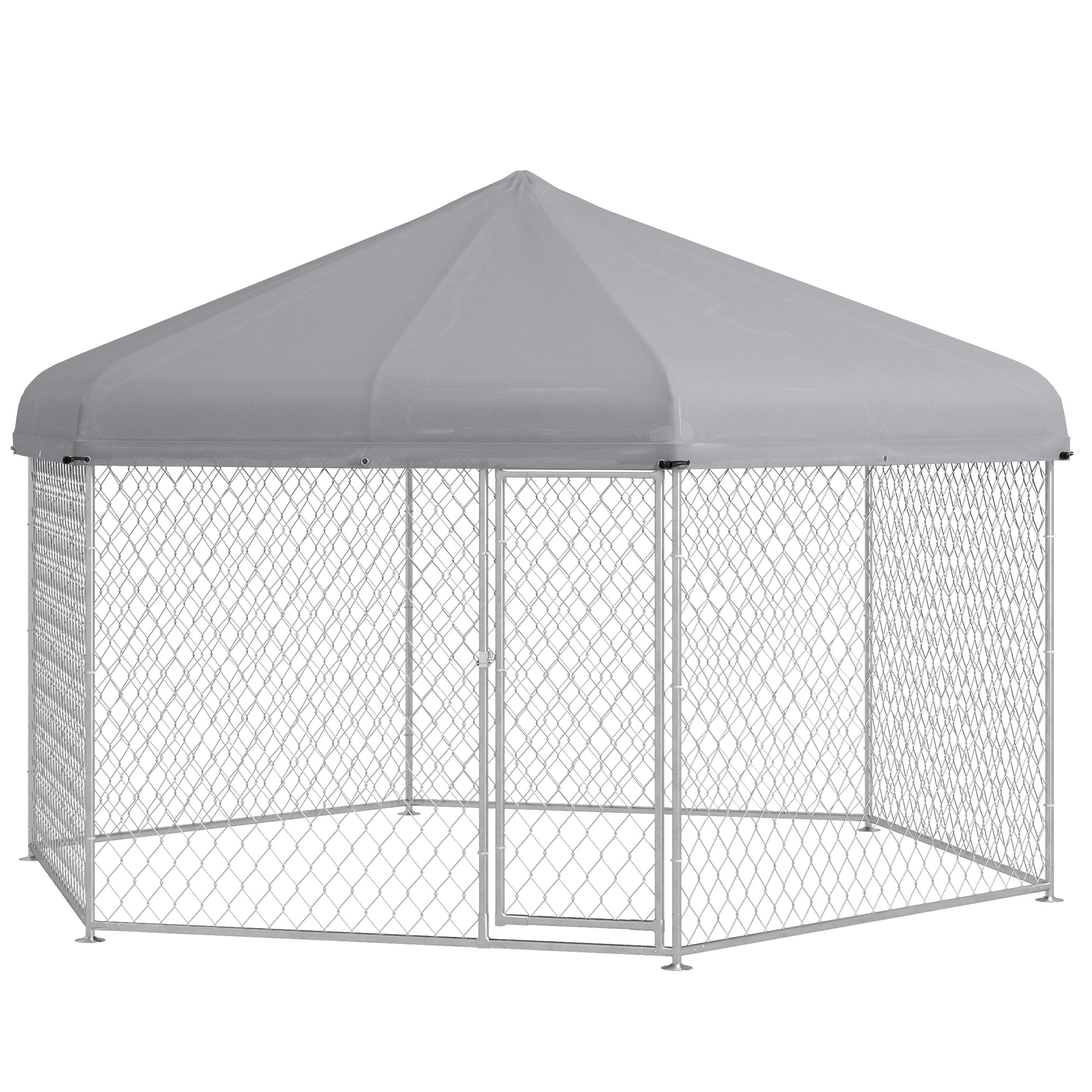 Outdoor Dog Kennel Dog Run with Waterproof, UV Resistant Cover for Medium and Large Sized Dogs, 13.4' x 11.5' x 8.8', Silver