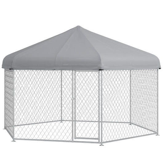 Outdoor Dog Kennel Dog Run with Waterproof, UV Resistant Cover for Medium and Large Sized Dogs, 13.4' x 11.5' x 8.8', Silver