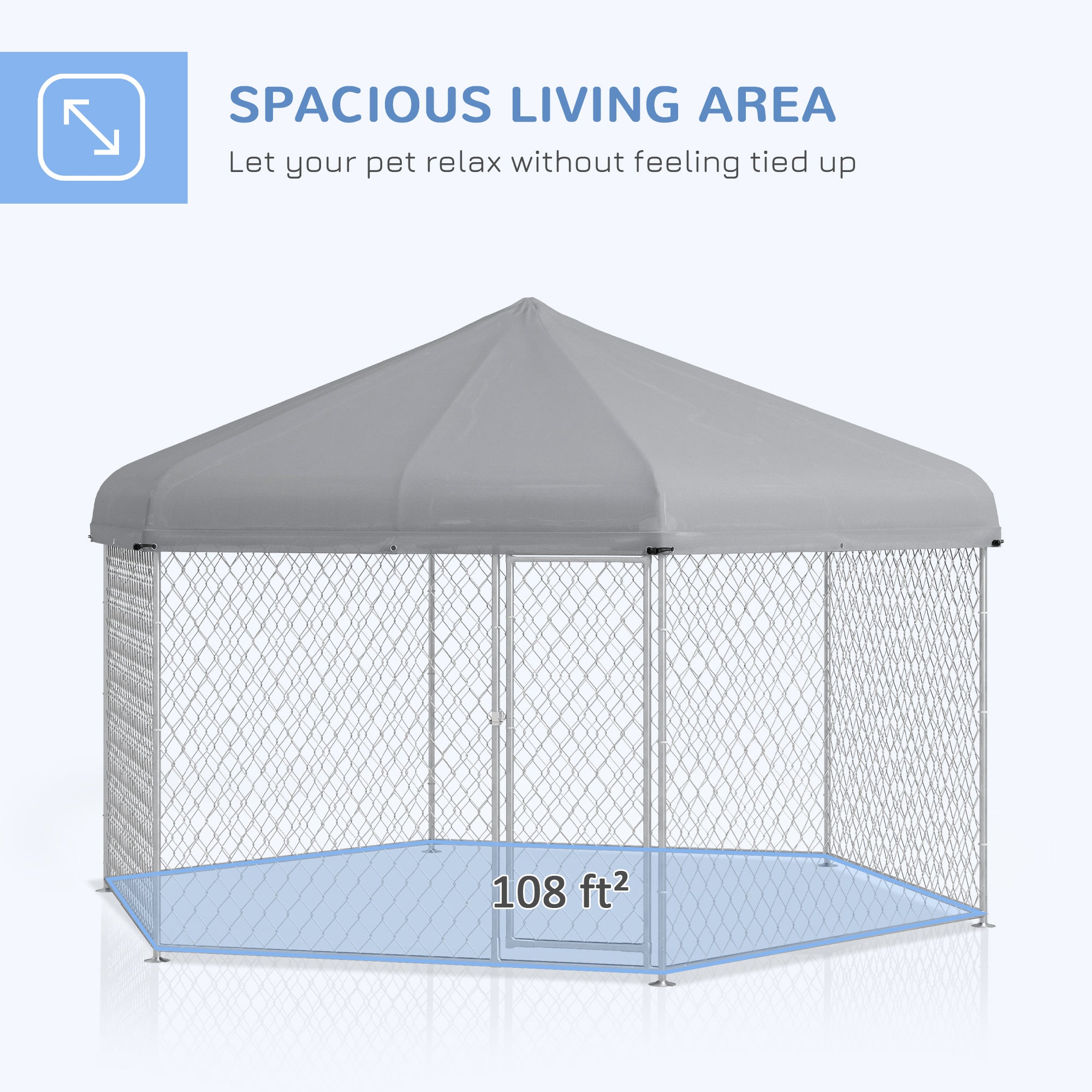 Outdoor Dog Kennel Dog Run with Waterproof, UV Resistant Cover for Medium and Large Sized Dogs, 13.4' x 11.5' x 8.8', Silver