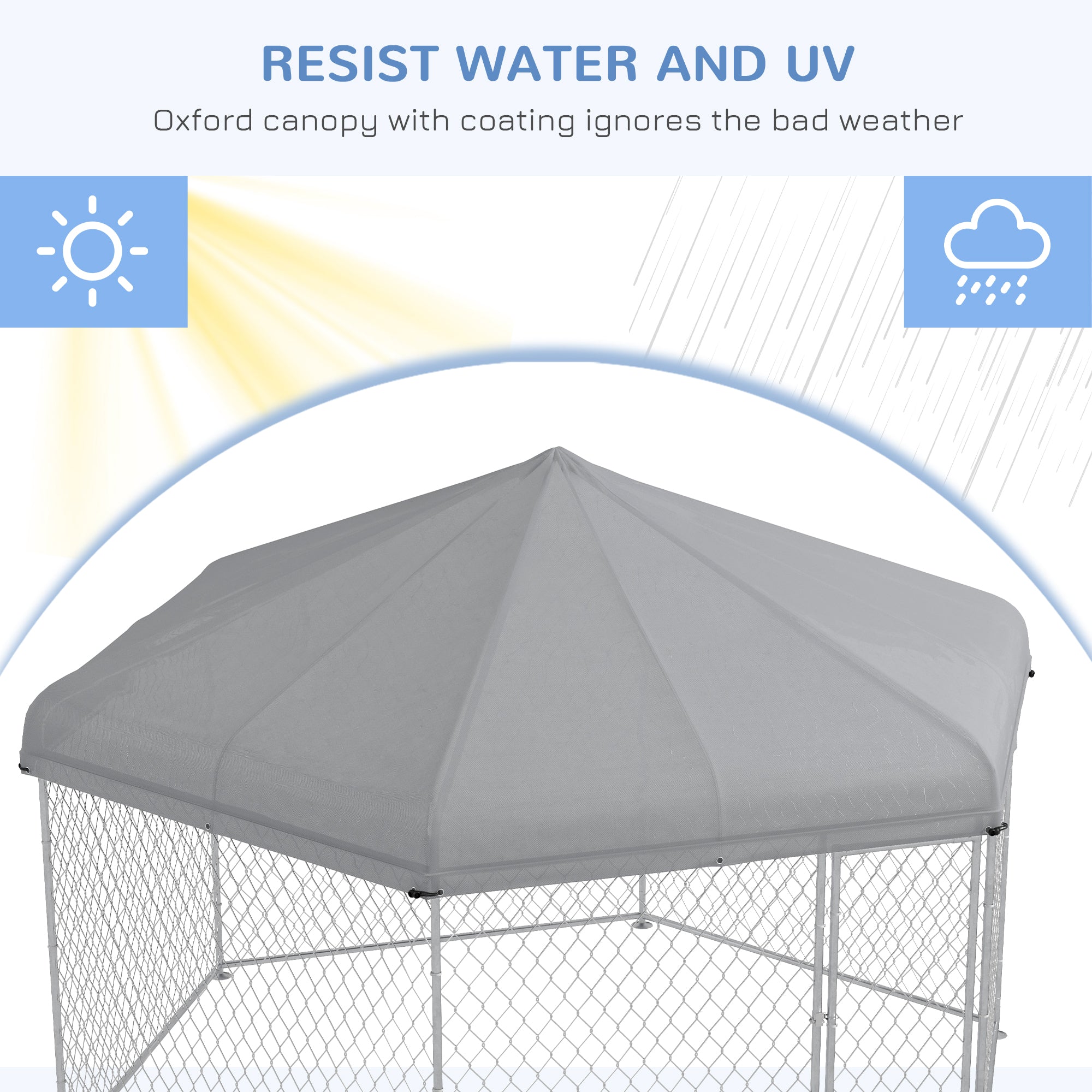 Outdoor Dog Kennel Dog Run with Waterproof, UV Resistant Cover for Medium and Large Sized Dogs, 13.4' x 11.5' x 8.8', Silver