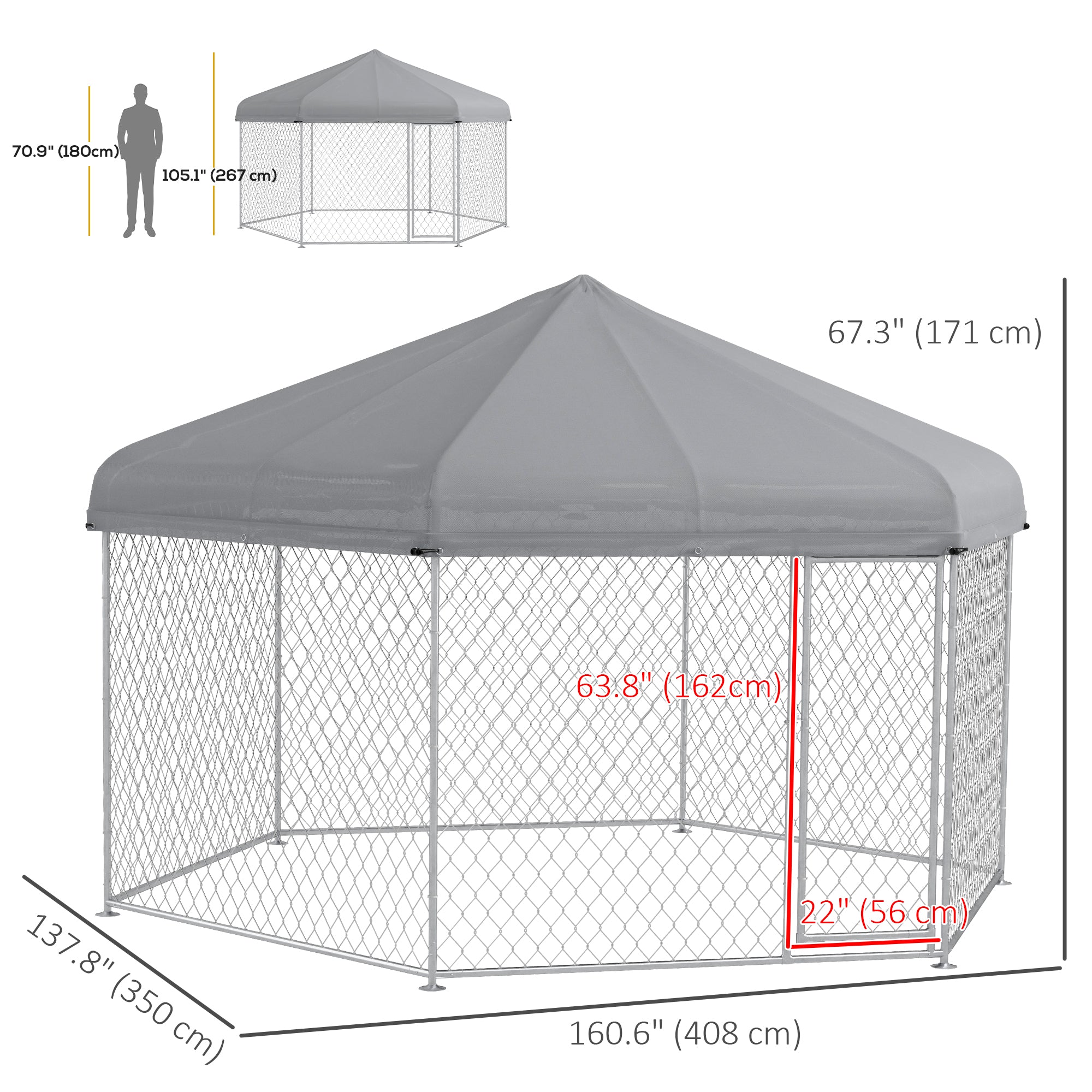 Outdoor Dog Kennel Dog Run with Waterproof, UV Resistant Cover for Medium and Large Sized Dogs, 13.4' x 11.5' x 8.8', Silver