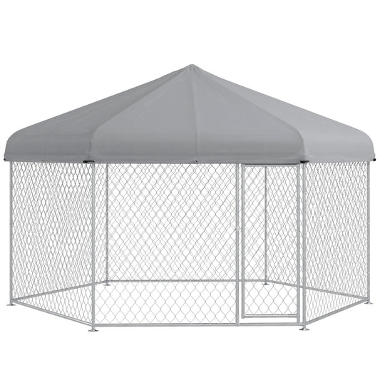 Outdoor Dog Kennel Dog Run with Waterproof, UV Resistant Cover for Medium and Large Sized Dogs, 13.4' x 11.5' x 8.8', Silver