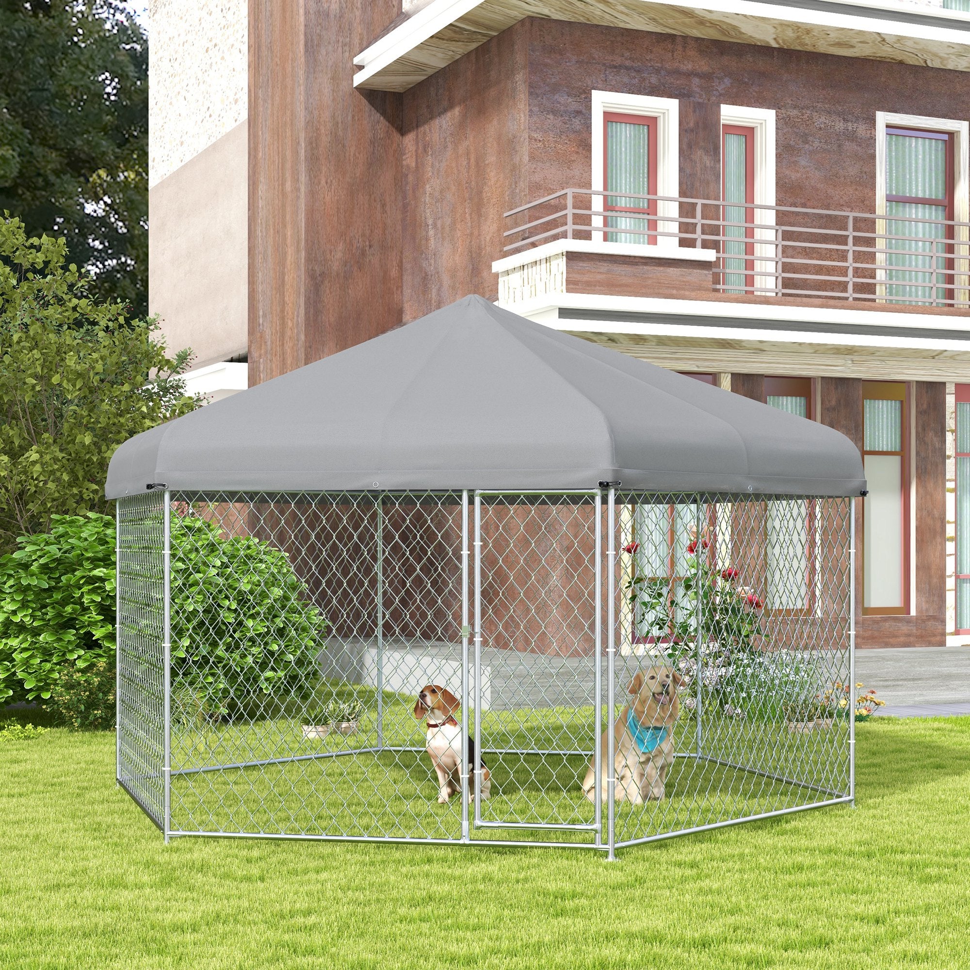 DOG Veikous 4 ft. x 8 ft. Welded Wire Outdoor Dog Kennel In