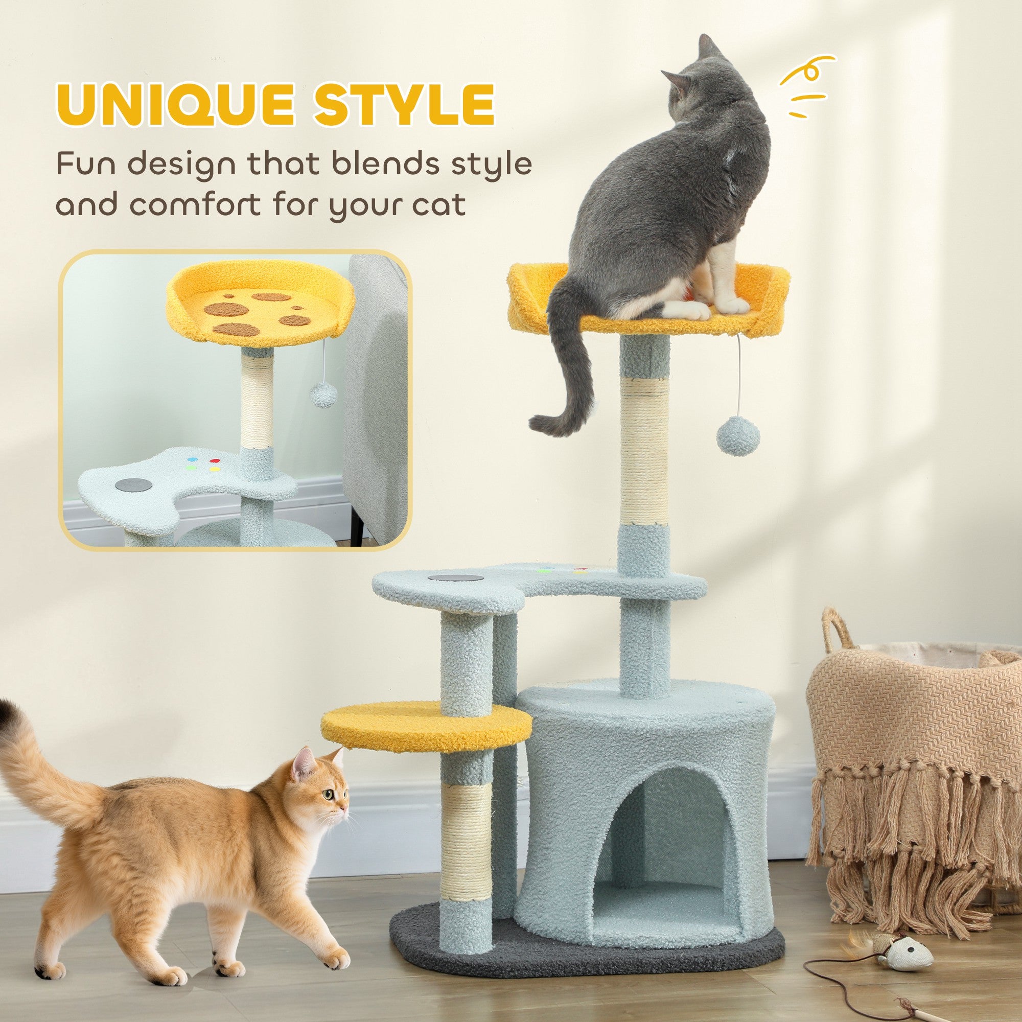 Cat Tree, 31.5 inch Cat Tower for Indoor Cats with Plush Perch, Gamepad Shaped Platform, Condo, Sisal Scratching Post and Toy Ball, Blue