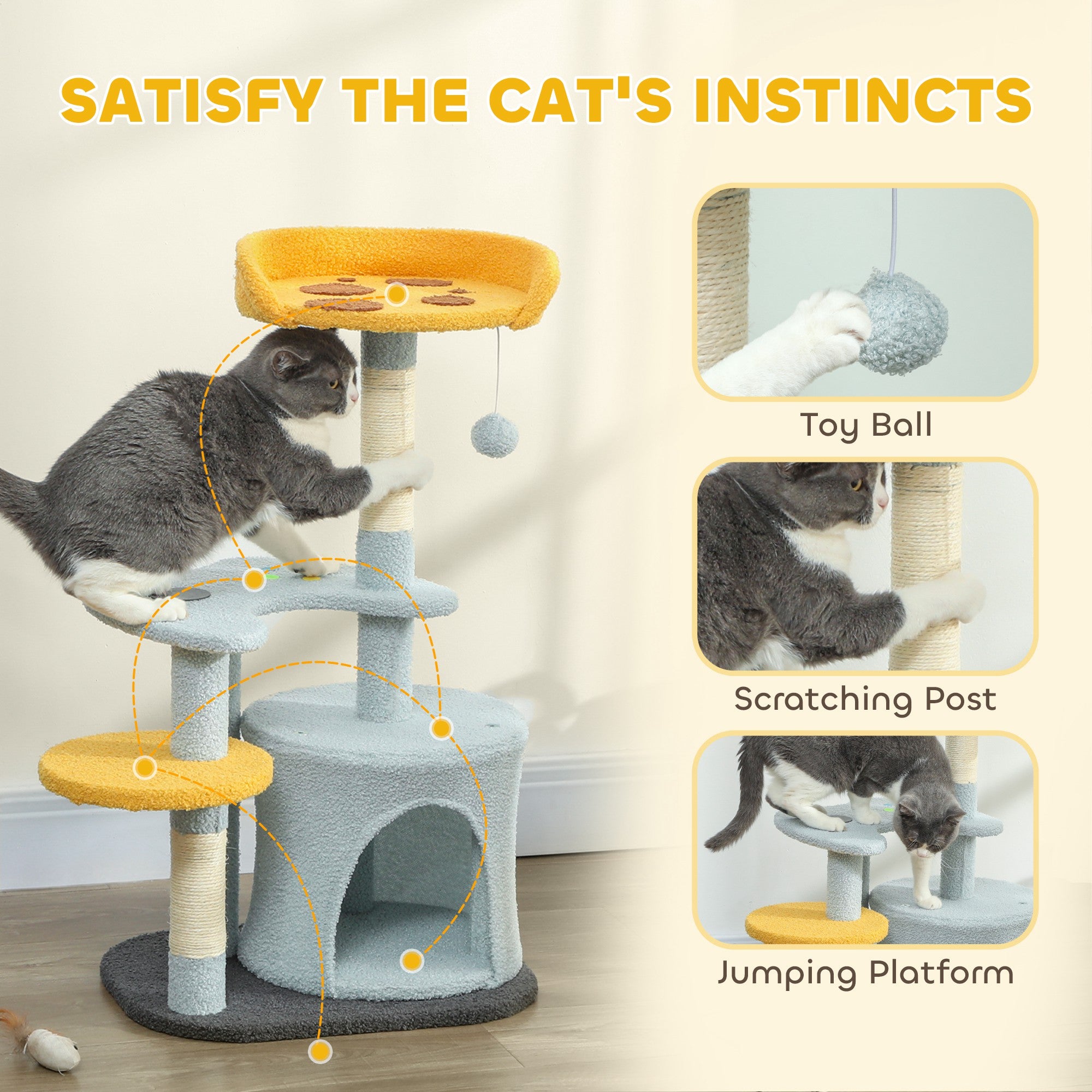 Cat Tree, 31.5 inch Cat Tower for Indoor Cats with Plush Perch, Gamepad Shaped Platform, Condo, Sisal Scratching Post and Toy Ball, Blue