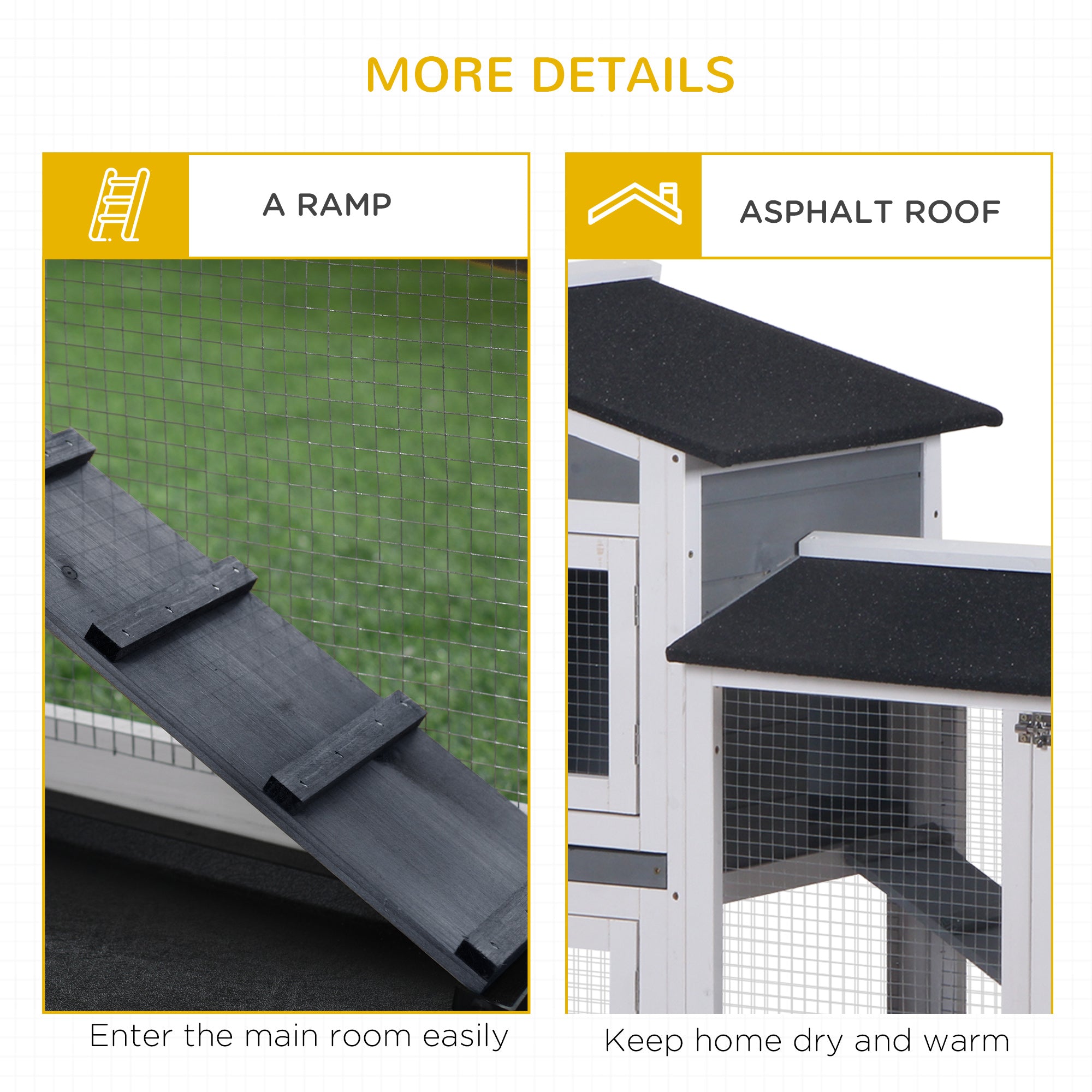 PawHut 62" Rabbit Hutch, Wooden Bunny Hutch, Guinea Pig Cage, Small Animal Enclosure with Run Area, Removable Tray, Asphalt Roof, Lockable Doors and Ramp, Gray