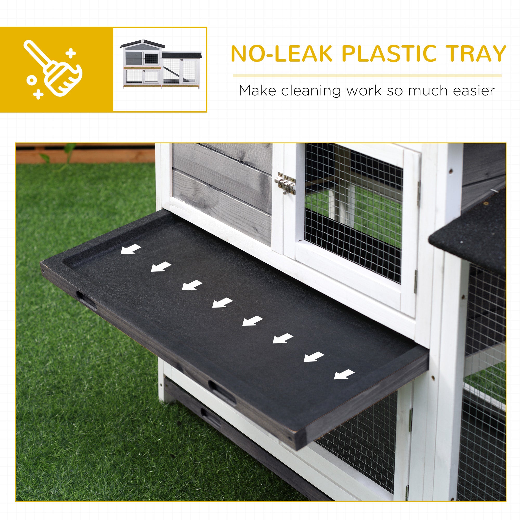 2-tier Wood Rabbit Hutch Backyard Bunny Cage Small Animal House w/ Ramp and Outdoor Run, Grey