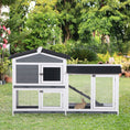 Load image into Gallery viewer, 2-tier Wood Rabbit Hutch Backyard Bunny Cage Small Animal House w/ Ramp and Outdoor Run, Grey
