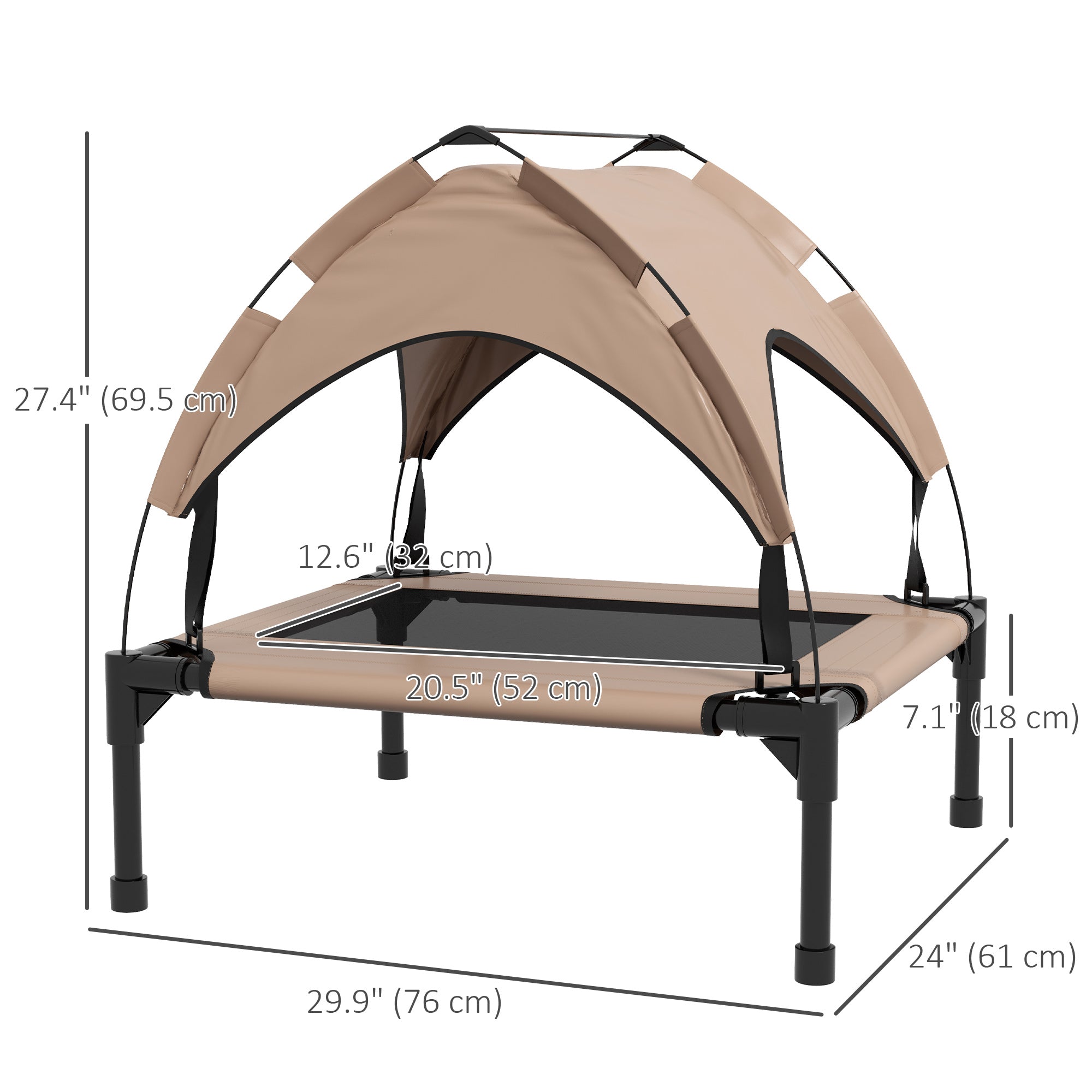 Elevated Dog Bed with Canopy, Cooling Dog Cot Bed for Camping, Portable Raised Pet Cot with Washable Breathable Mesh, for Indoor Outdoor, S & M Dogs, 30" x 24" x 27", Coffee