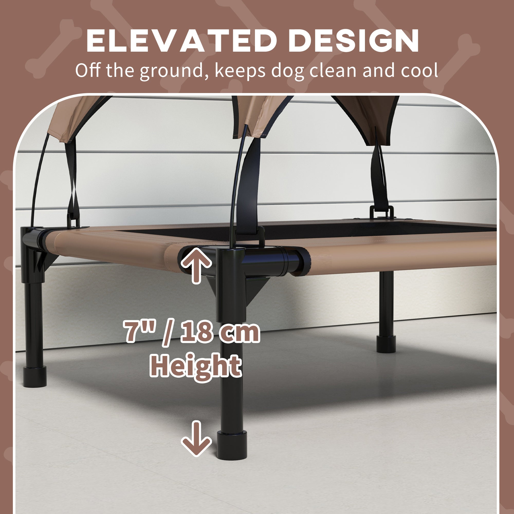 Elevated Dog Bed with Canopy, Cooling Dog Cot Bed for Camping, Portable Raised Pet Cot with Washable Breathable Mesh, for Indoor Outdoor, S & M Dogs, 30" x 24" x 27", Coffee