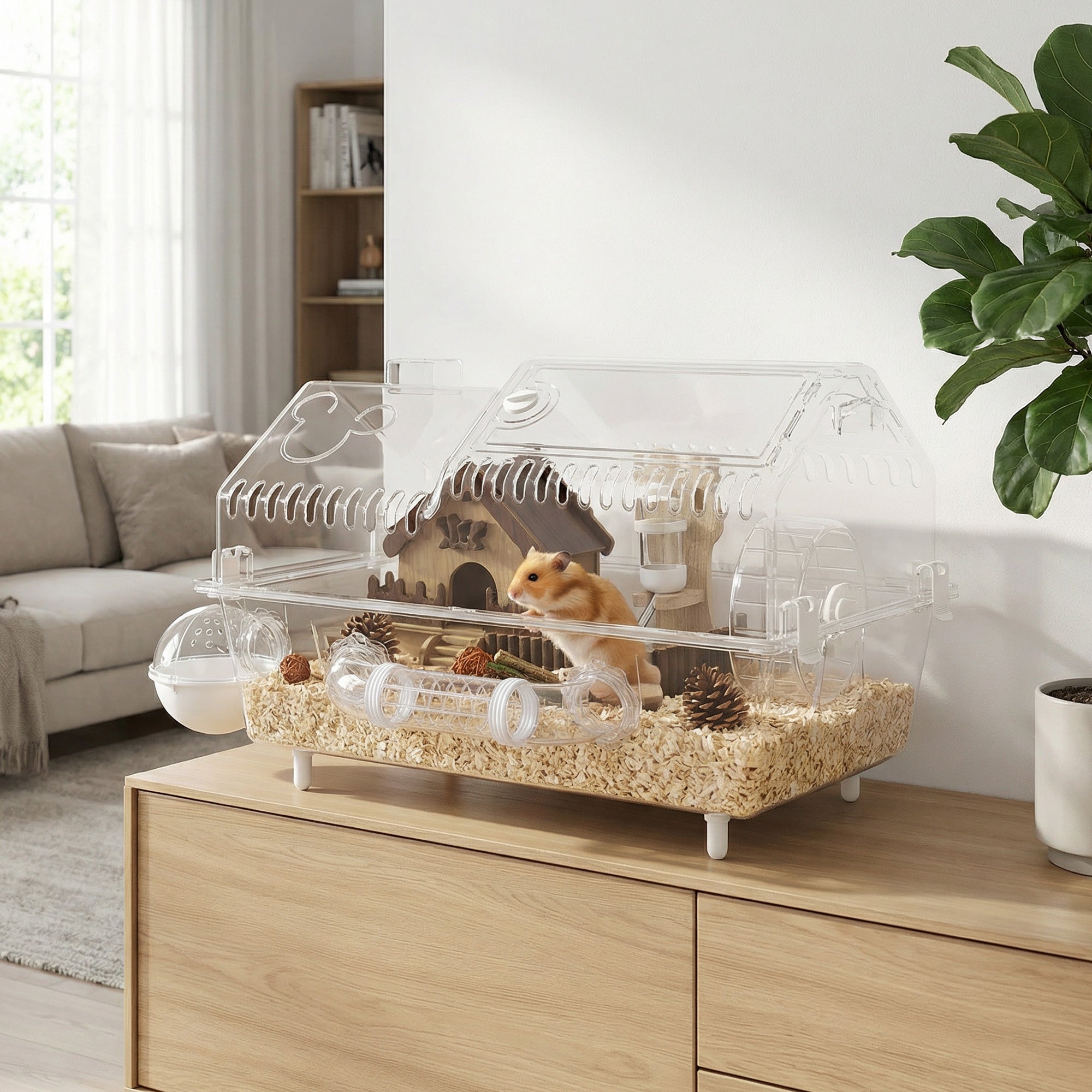 8 in 1 PET Hamster Cage, Dwarf Hamster Cage with Large Wheel & Hideout, Small Animal Habitat with Accessories, Clear Pet House, 21.5" x 11.8" x 12.6"