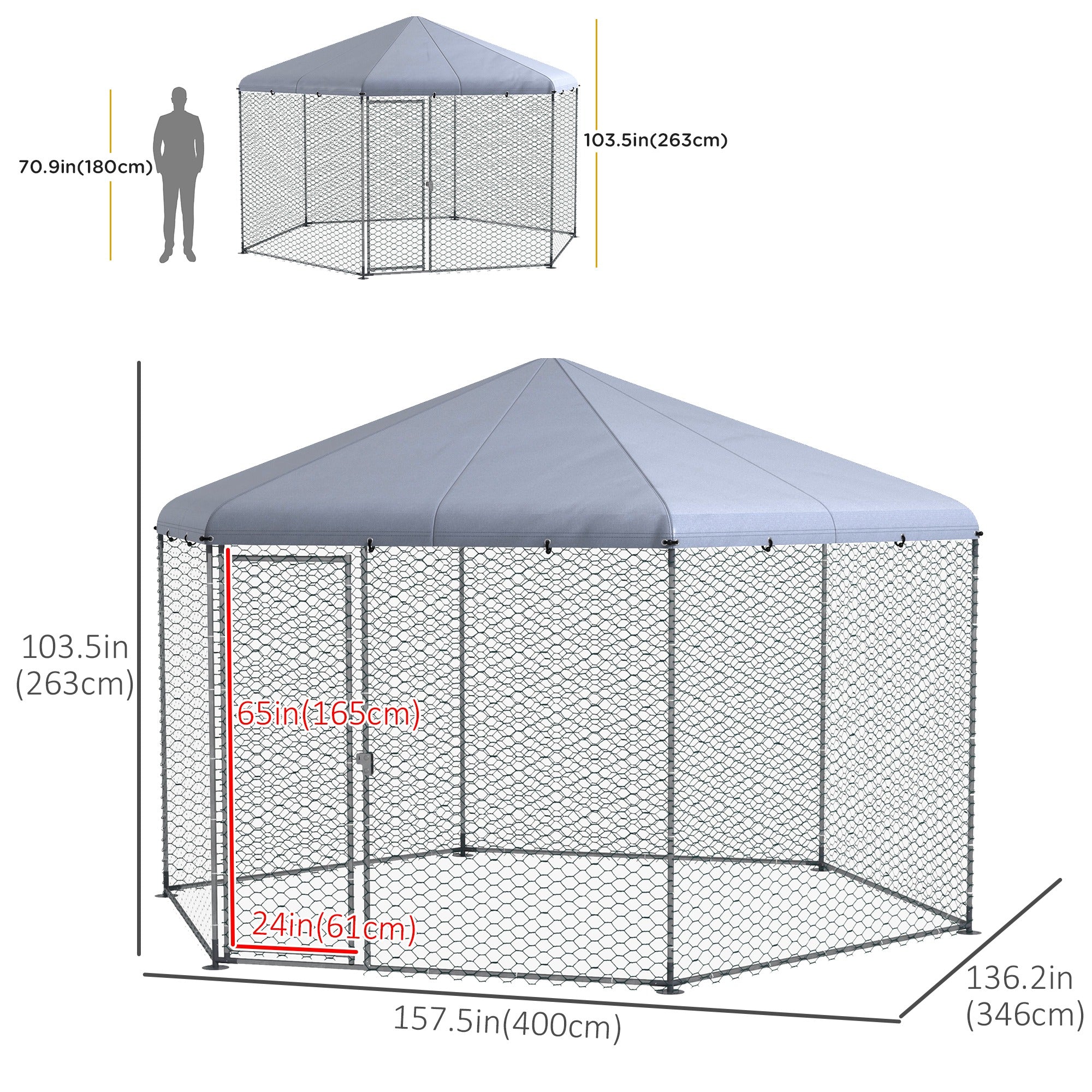 13.1' x 11.4' Chicken Coop, Large Chicken Run with Cover for Outdoor Backyard, Metal Poultry Cage for 10-15 Chickens, Rabbits, Ducks, Silver