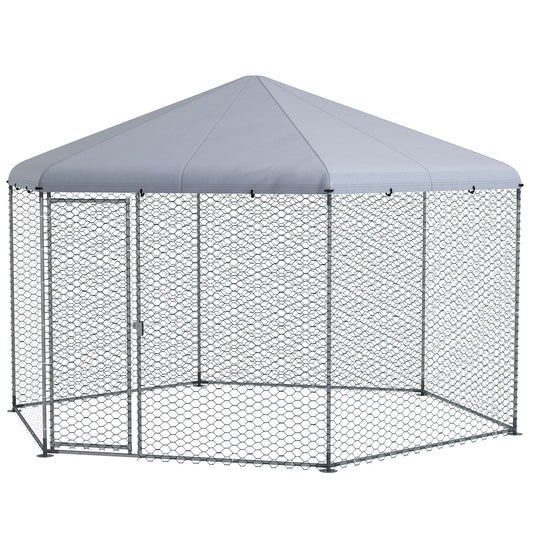 13.1' x 11.4' Chicken Coop, Large Chicken Run with Cover for Outdoor Backyard, Metal Poultry Cage for 10-15 Chickens, Rabbits, Ducks, Silver