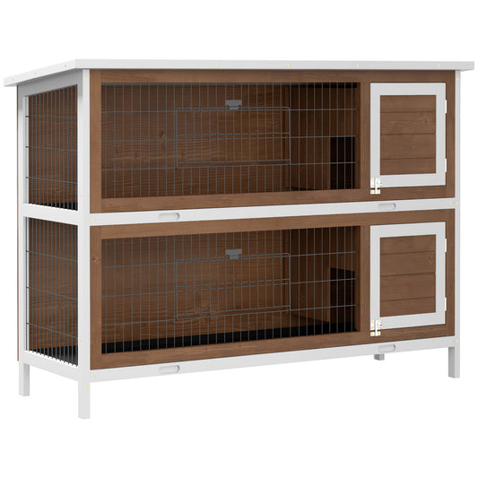 54"L 2-Story Large Rabbit Hutch Bunny Cage Wooden Pet House Small Animal Habitat with Lockable Doors, No Leak Tray and Waterproof Roof for Outdoor/Indoor Brown