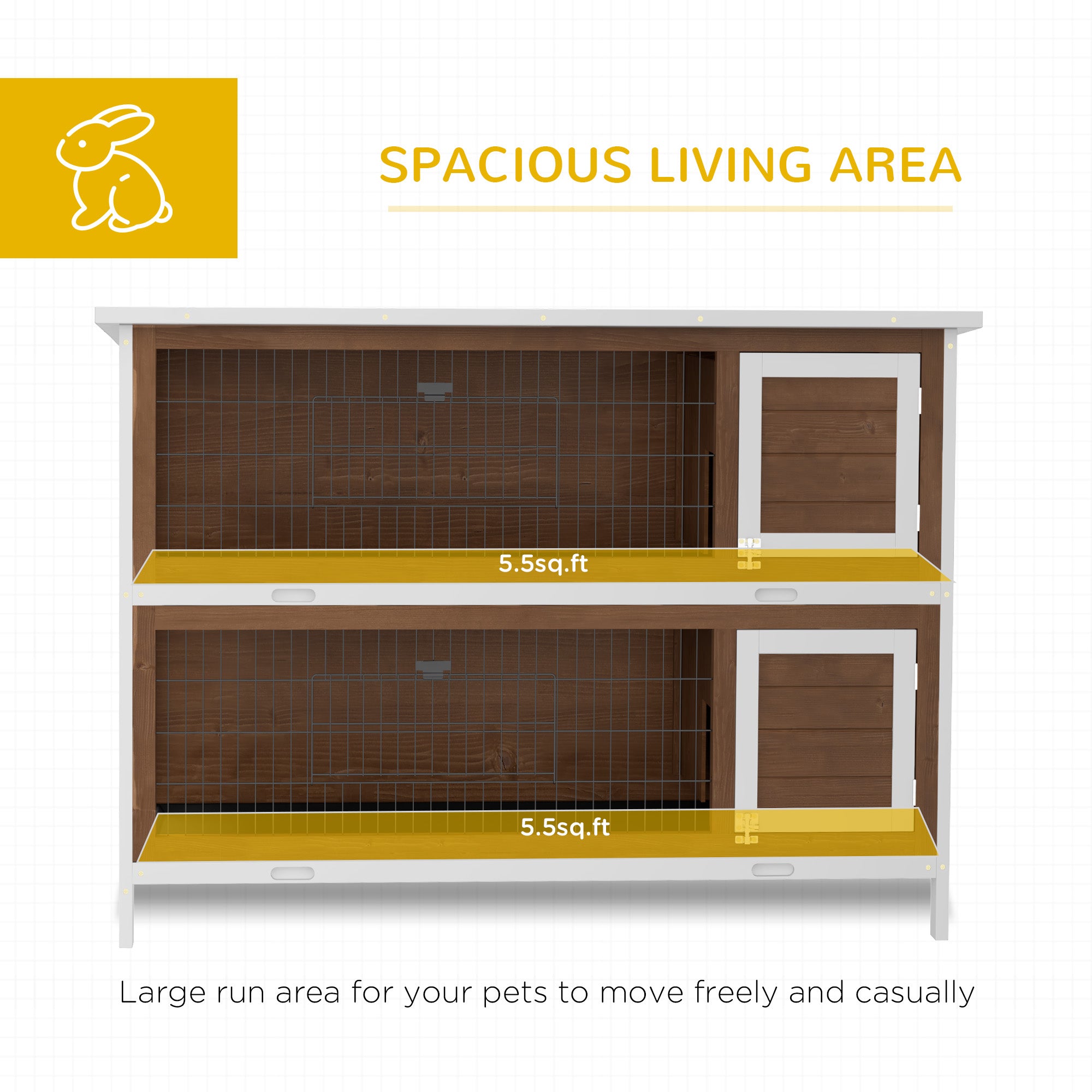 PawHut 54" 2-Story Large Rabbit Hutch Bunny Cage Wooden Pet House Small Animal Habitat with Lockable Doors, No Leak Tray and Waterproof Roof for Outdoor/Indoor Brown