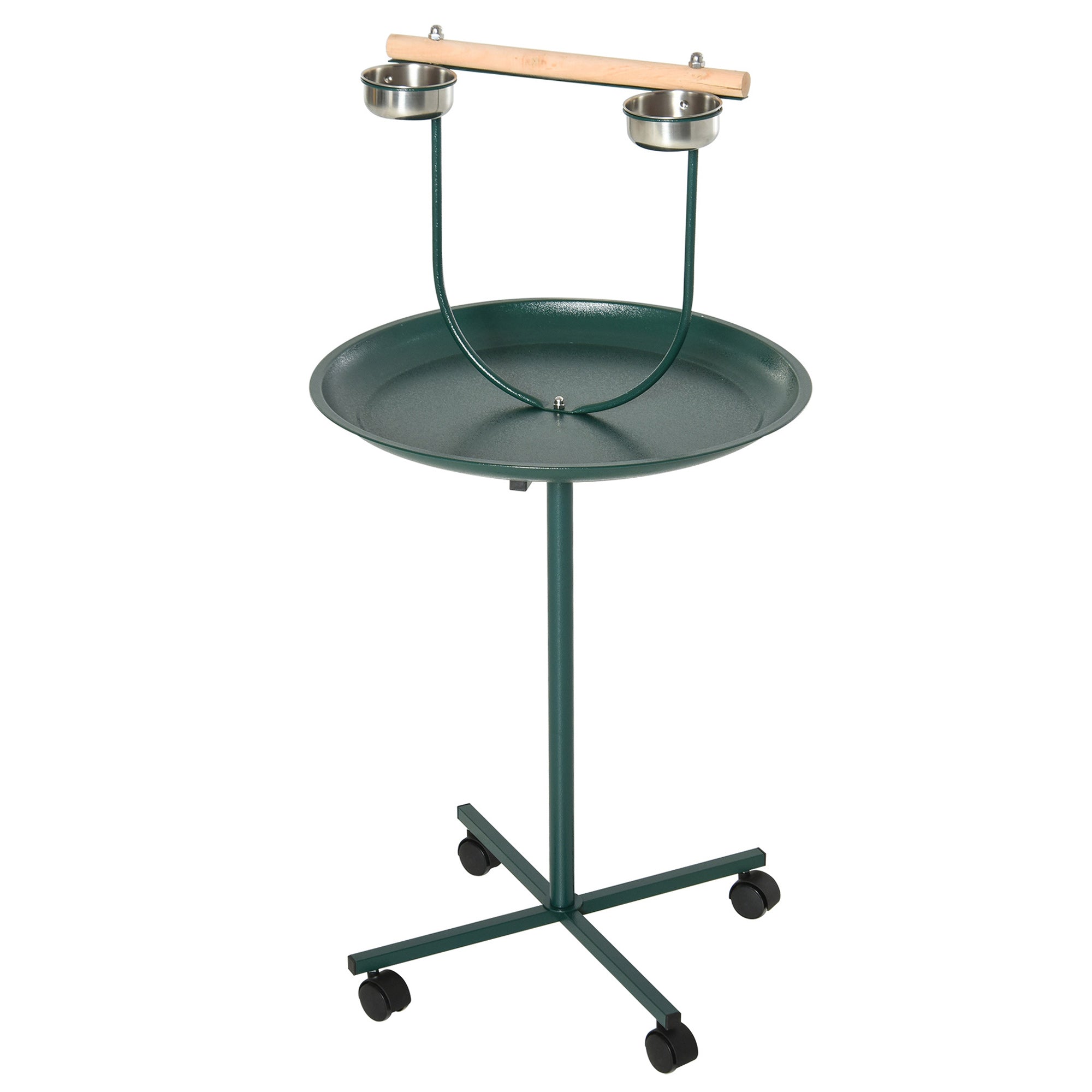 Bird Perch Stand, T-Stand Bird Training with Perch, Four Wheels, Feeding Bowls, Parrot Stand for Small, Medium Birds, Green