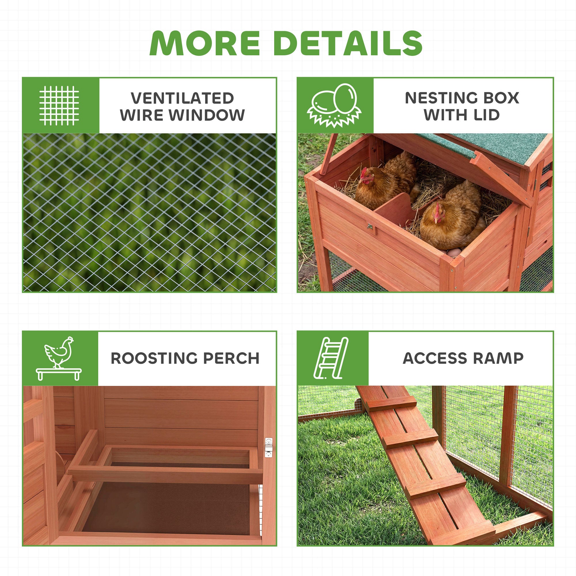 Chicken Coop with Run, Mobile Wooden Chicken House with Nesting Box, Roosting Bar, Ramp & Tray, Hen House Poultry Cage for 1-2 Hens, 74.8" L x 27.2" W x 38.2" H