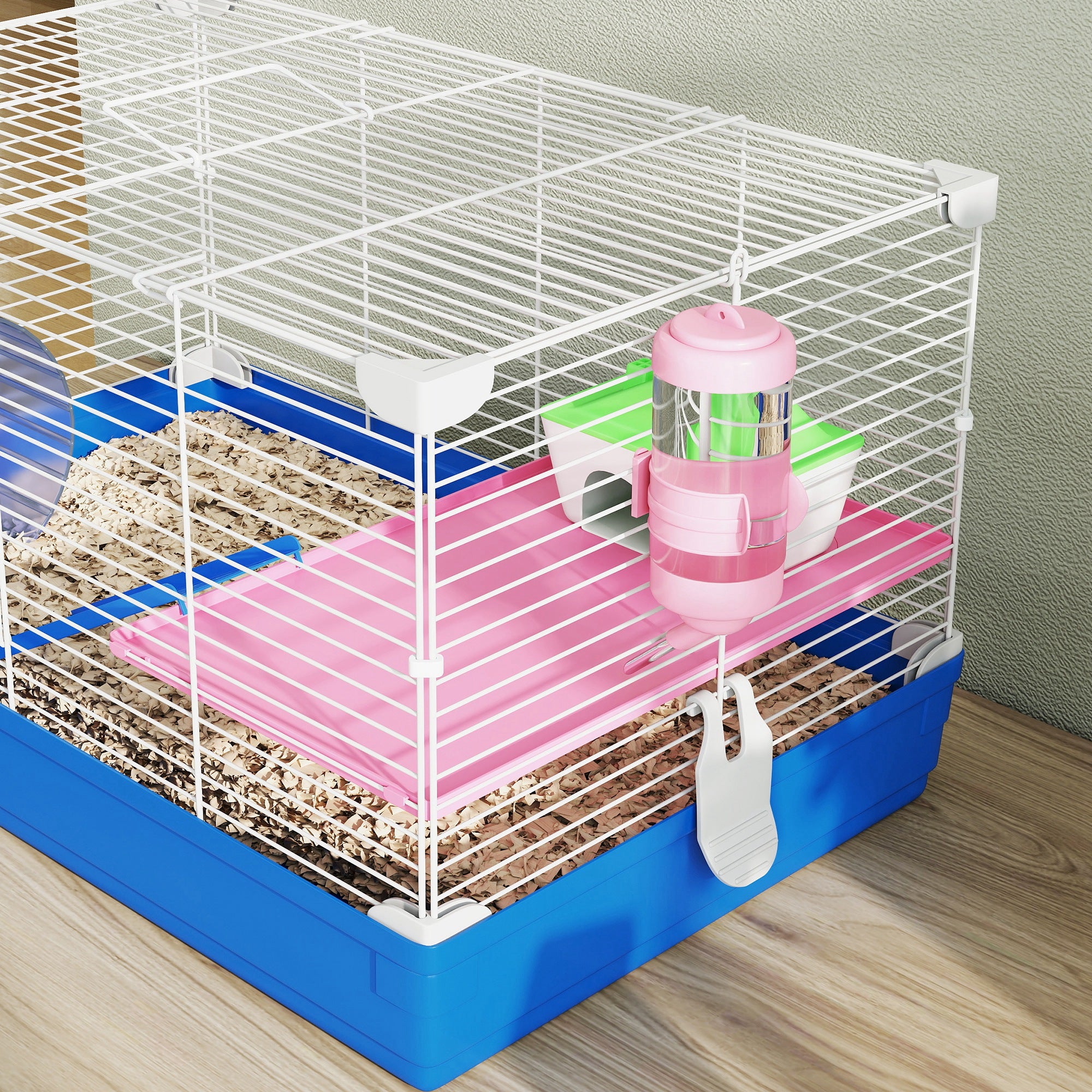 18.5" Hamster Cage with Exercise Wheel and Water Bottle Dish, Rat House and Habitats 2 Storey Design, Blue