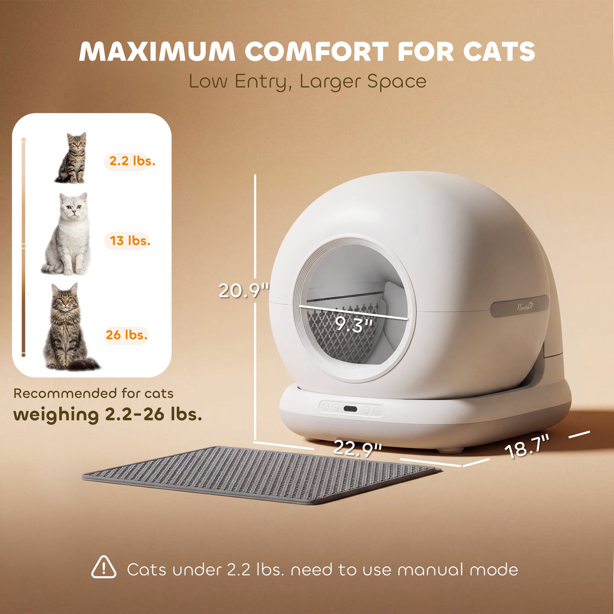 Automatic Litter Box, Self Cleaning Litter Box for Multiple Cats, 72L Extra Large, App Control, 2.4G Wifi, Odor & Noise Control, Safety Sensors, Deodorant Gel, Litter Mat, 1 Roll Garbage Bag