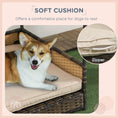 Load image into Gallery viewer, PawHut Wicker Dog House Outdoor with Canopy, Rattan Dog Bed with Water-resistant Cushion, Raised Dog Bed for Small, Medium Dogs up to 66 lbs, 19.75" in Length, Brown Wicker, Khaki Cushion
