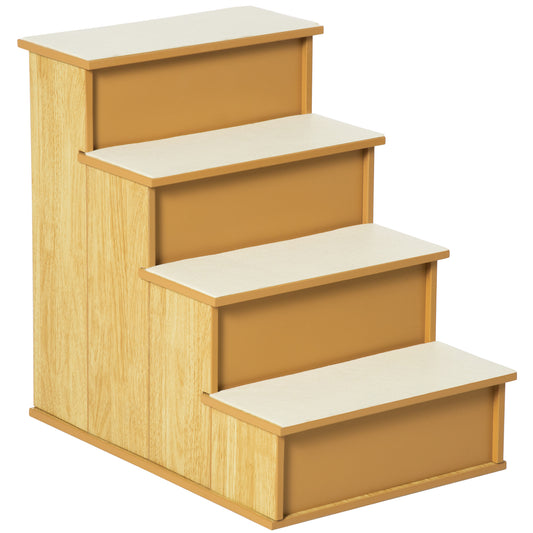 Pet Stairs Dog Steps for High Bed, 4 Levels Dog Stairs for Car, Wooden Cat Ladder with Non-Slip Carpet, 15.7" L x 23.2" W x 21.3" H, Natural Wood