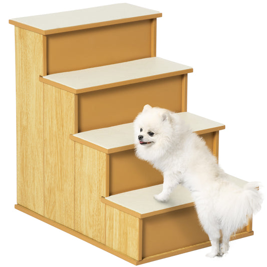 Pet Stairs Dog Steps for High Bed, 4 Levels Dog Stairs for Car, Wooden Cat Ladder with Non-Slip Carpet, 15.7" L x 23.2" W x 21.3" H, Natural Wood