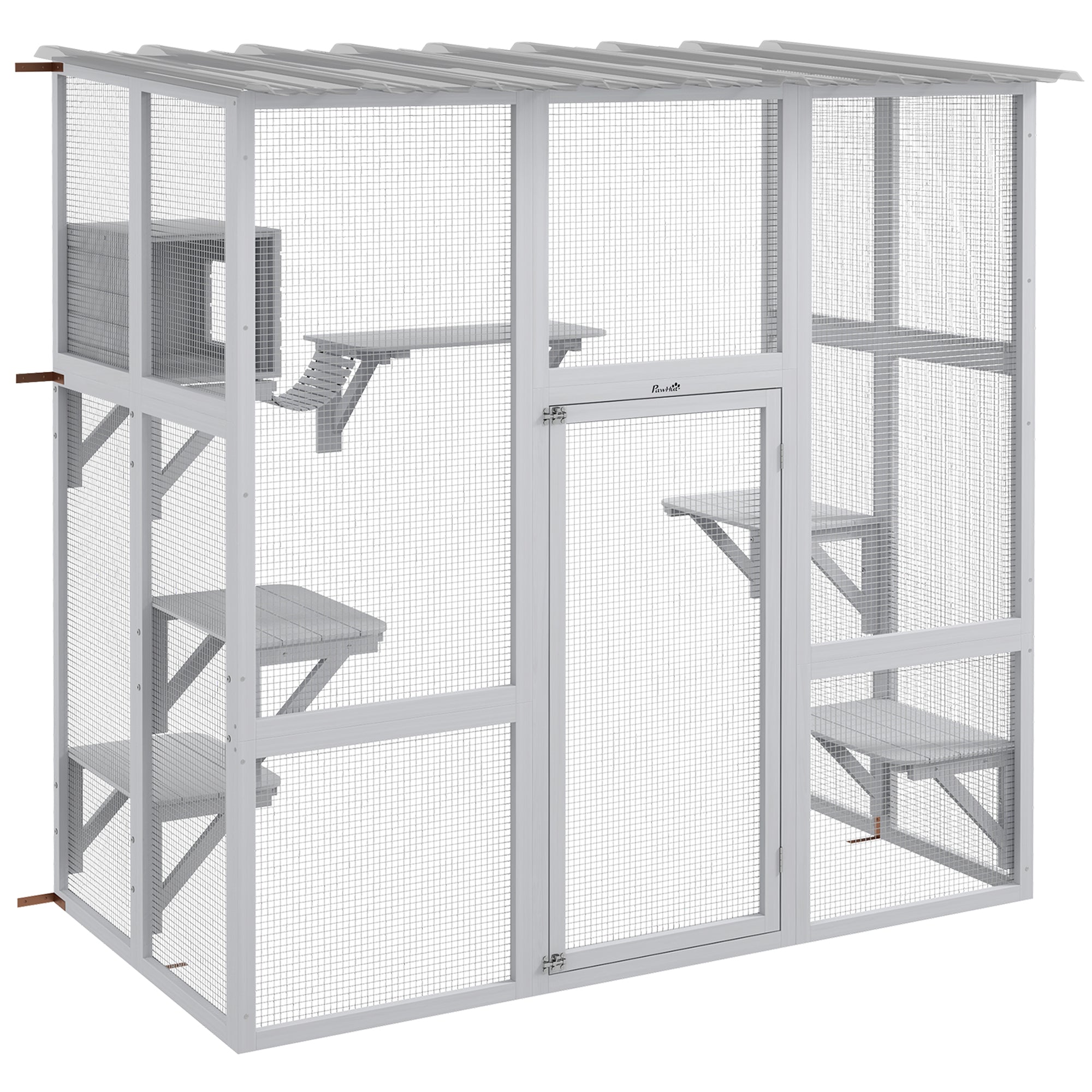 Catio, Wooden Outdoor Cat Enclosure Window Box with Weatherproof Roof, Bridge, Resting Box, Platforms, Cat Cage for 2 Kittens, White