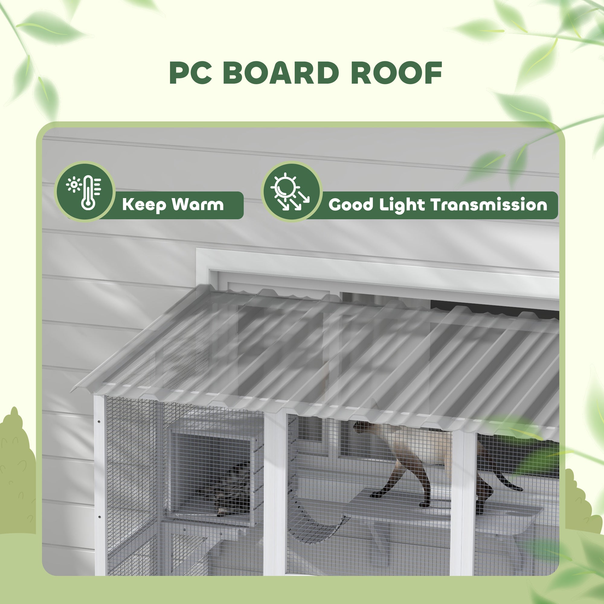 Catio, Wooden Outdoor Cat Enclosure Window Box with Weatherproof Roof, Bridge, Resting Box, Platforms, Cat Cage for 2 Kittens, White