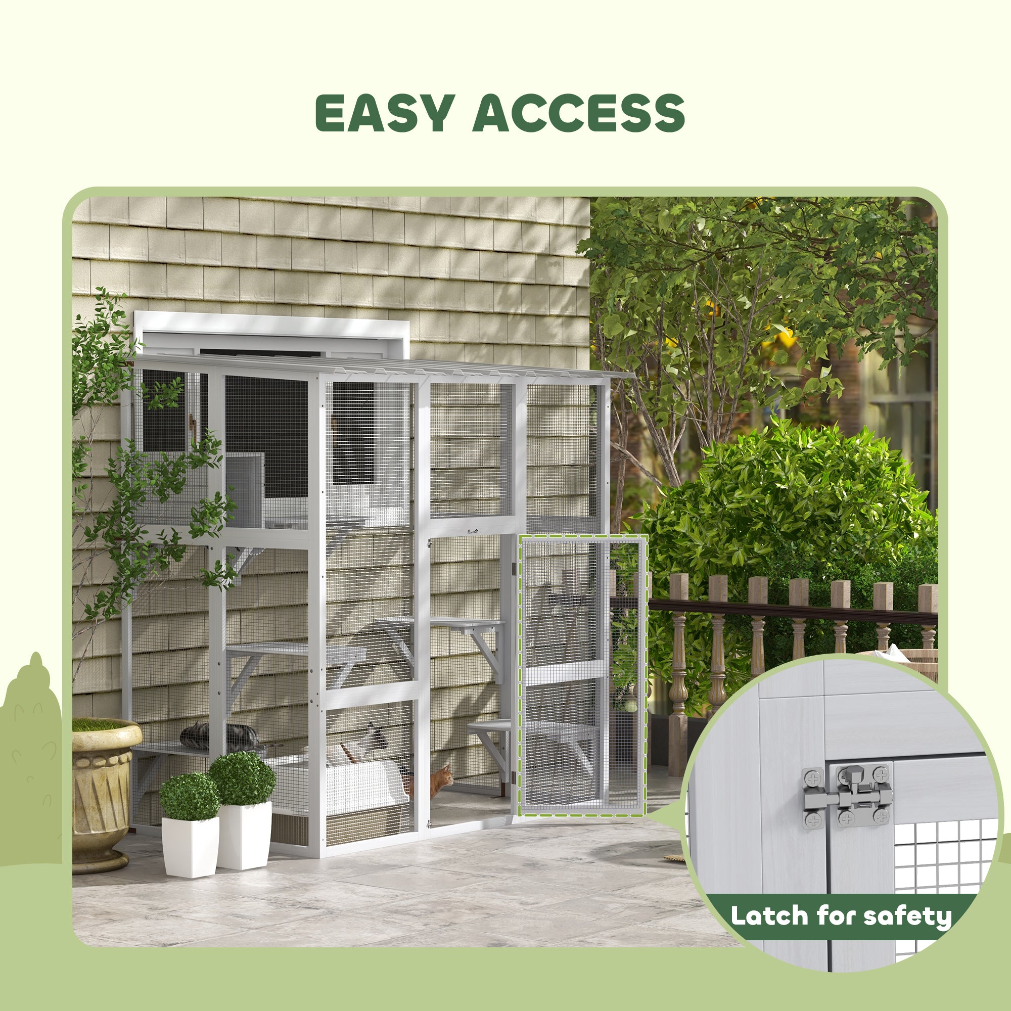 Catio, Wooden Outdoor Cat Enclosure Window Box with Weatherproof Roof, Bridge, Resting Box, Platforms, Cat Cage for 2 Kittens, White
