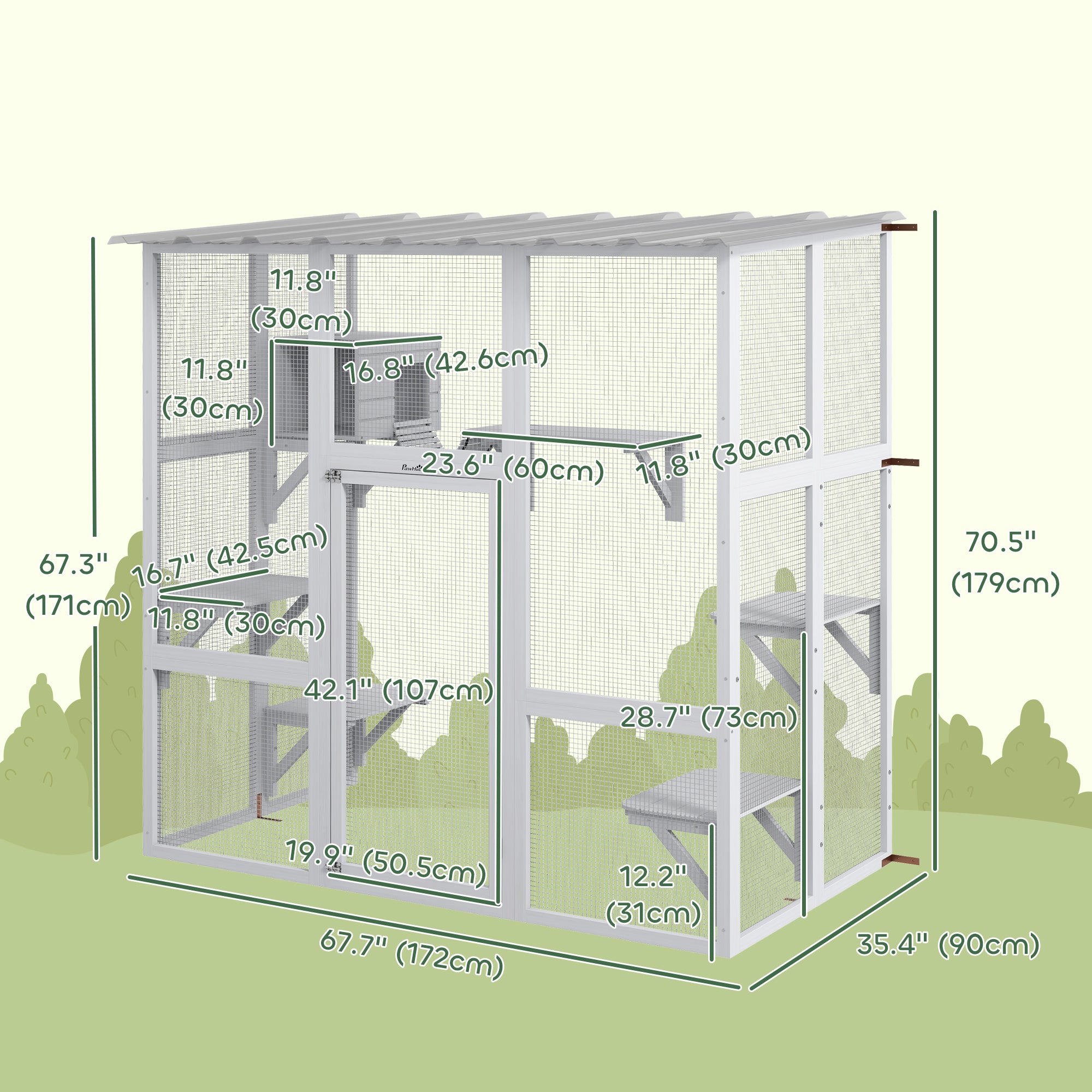 Catio, Wooden Outdoor Cat Enclosure Window Box with Weatherproof Roof, Bridge, Resting Box, Platforms, Cat Cage for 2 Kittens, White