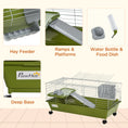 Load image into Gallery viewer, 35" Small Animal Cage, Rolling Bunny Cage, Guinea Pig Cage with Food Dish, Water Bottle, Hay Feeder, Platform, Ramp for Chinchilla, Green

