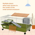 Load image into Gallery viewer, 35" Small Animal Cage, Rolling Bunny Cage, Guinea Pig Cage with Food Dish, Water Bottle, Hay Feeder, Platform, Ramp for Chinchilla, Green

