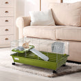 Load image into Gallery viewer, 35" Small Animal Cage, Rolling Bunny Cage, Guinea Pig Cage with Food Dish, Water Bottle, Hay Feeder, Platform, Ramp for Chinchilla, Green
