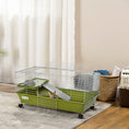 Load image into Gallery viewer, 35" Small Animal Cage, Rolling Bunny Cage, Guinea Pig Cage with Food Dish, Water Bottle, Hay Feeder, Platform, Ramp for Chinchilla, Green
