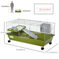 Load image into Gallery viewer, 35" Small Animal Cage, Rolling Bunny Cage, Guinea Pig Cage with Food Dish, Water Bottle, Hay Feeder, Platform, Ramp for Chinchilla, Green
