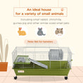 Load image into Gallery viewer, 35" Small Animal Cage, Rolling Bunny Cage, Guinea Pig Cage with Food Dish, Water Bottle, Hay Feeder, Platform, Ramp for Chinchilla, Green
